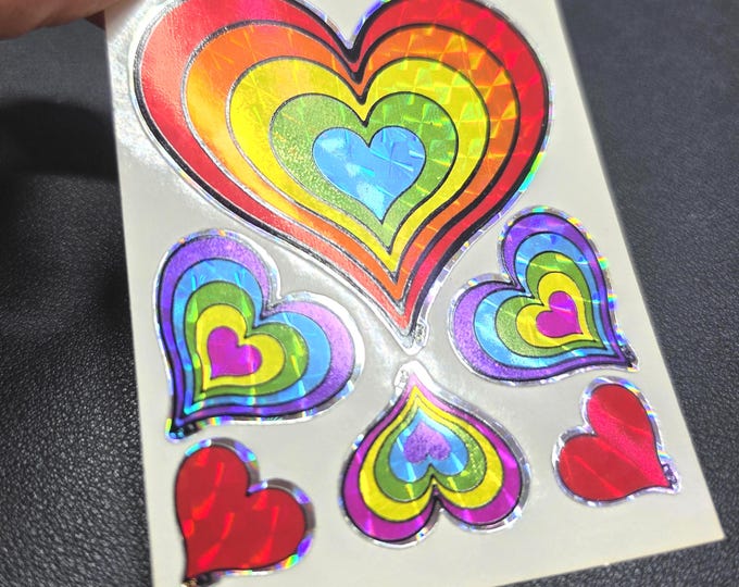 Vintage 80's Prism Decal Specialties BJ Rainbow Hearts Vending Sticker Sheet