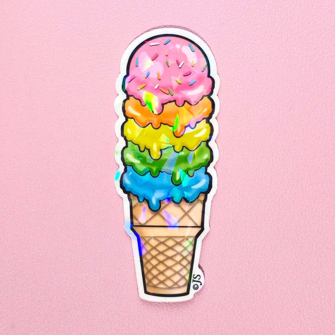 Con Fe Sticker Prism Die Cut Rainbow Ice Cream Cone Sticker - Etsy