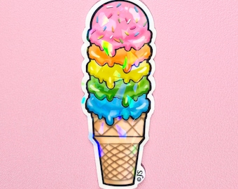 Prism Die Cut Rainbow Ice Cream Cone Sticker