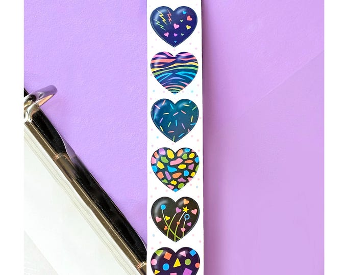 Black Pattern Hearts Holographic Pearl Sticker Strip