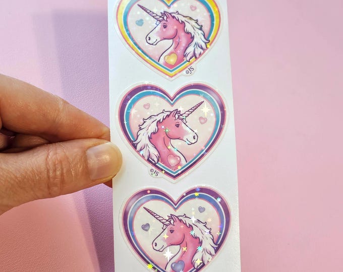 Sparkly Prism Unicorn Hearts Sticker Strip