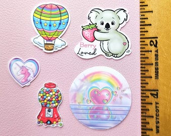 Lot of 5 Cute Assorted Glossy Die Cut Mini Stickers