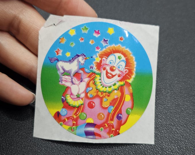 Vintage 80's Lisa Frank Unicorn Clown Sticker Mod