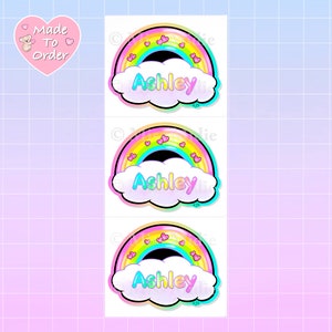 Small 90's Retro Personalized Name Sticker Strip of 3 | Cute Custom Name Prism Stickers by Miss Midie | Vintage 1990s Vibe