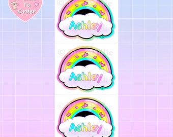 Small 90's Retro Personalized Name Sticker Strip of 3 | Cute Custom Name Prism Stickers by Miss Midie | Vintage 1990s Vibe