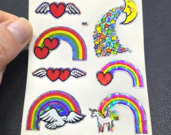 Vintage 80's Prism Decal Specialties BJ Rainbow Unicorn Hearts Vending Sticker Sheet