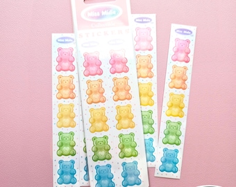 Colorful Gummy Bears Holographic Rainbow Pearl Finish Sticker Strip