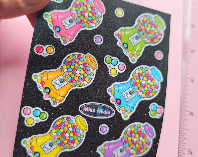 Glittery Gumball Machines Sticker Sheet - Black Version