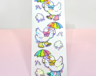 Playful Rainbow Umbrella Geese Prism Vinyl Sticker Strip