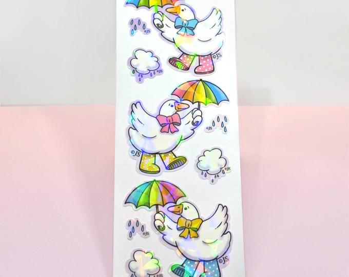 Playful Rainbow Umbrella Geese Prism Vinyl Sticker Strip