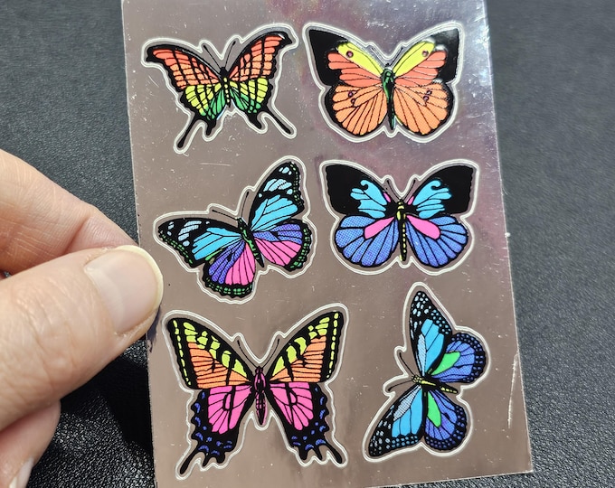 NEON Vintage 80's Mylar Foil Decal Specialties BJ Butterflies Vending Sticker Sheet