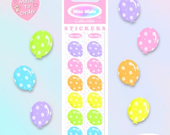 Pastel Balloon Stickers | Holographic Rainbow Pearl Finish Sticker Strip by Miss Midie | Toots Inspired Stickers