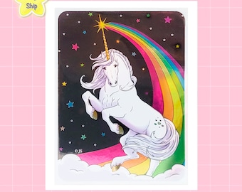 Limited Edition Chrome Foil Midnight Rainbow Unicorn Retro Vending Style Sticker | Waterproof
