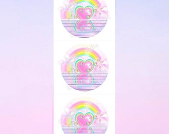 80's Vibe Cute Pastel Prism Vinyl Tropical Island Hearts Sticker Strip