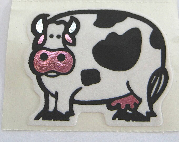 Cute Vintage 80's Personal Expressions Fuzzy Foil Cow Sticker
