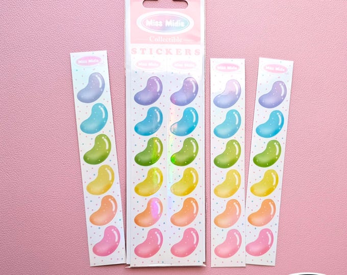 Cute Jelly Beans Holographic Rainbow Pearl Finish Sticker Strip
