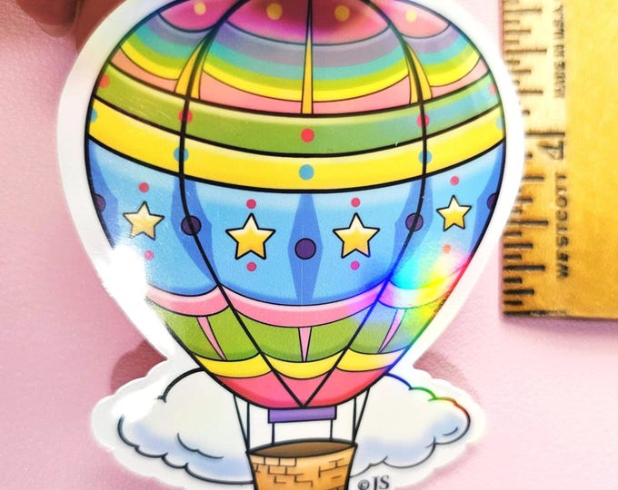 Holographic Hot Air Balloon Die Cut Sticker