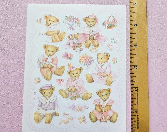 Vintage Hallmark Teddy Bears Sticker Sheet