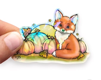 Cute Fox & Pumpkins Prism Die Cut Sticker