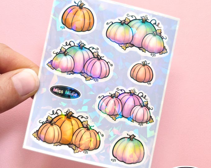 Small 3” x 4” Colorful Pumpkins Prism Sticker Sheet
