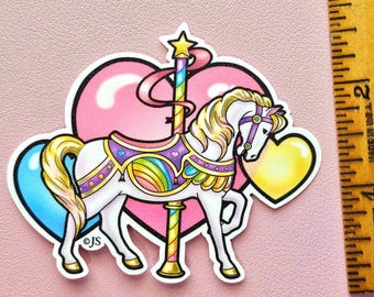 Colorful Glitter Carousel Horse Die Cut Sticker