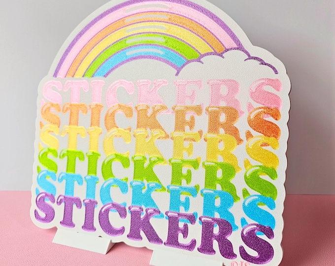 3D Printed Rainbow STICKERS Sign - White Version