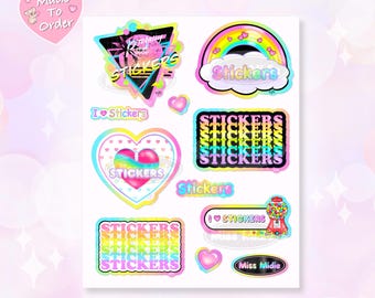 Large 4" x 5" Rainbow Prismatic "Stickers" Sticker Sheet