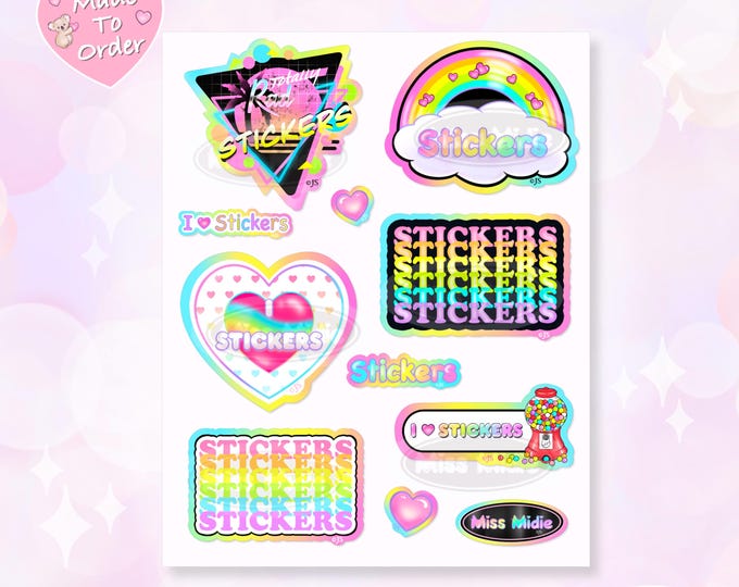 Large 4" x 5" Rainbow Prismatic "Stickers" Sticker Sheet