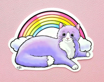 Cute Glossy Kitty & Rainbow Die Cut Sticker