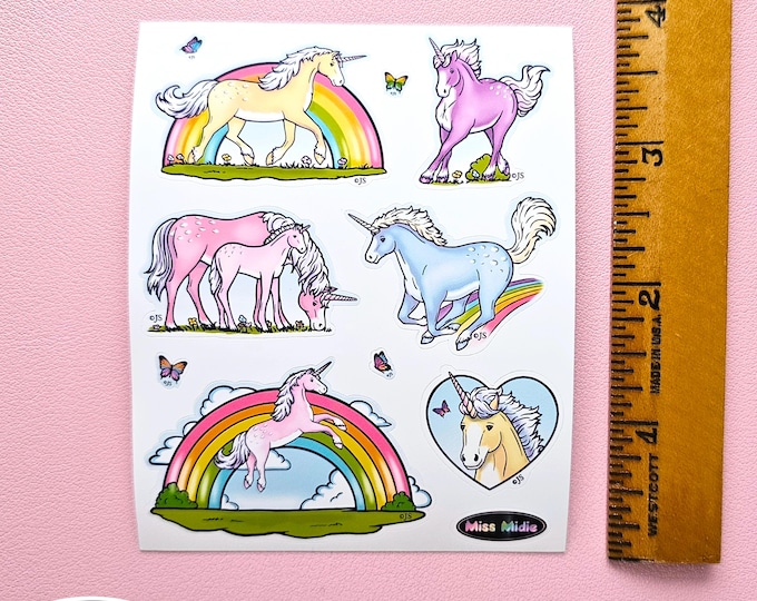 Matte Colorful Unicorns Sticker Sheet - Not Waterproof