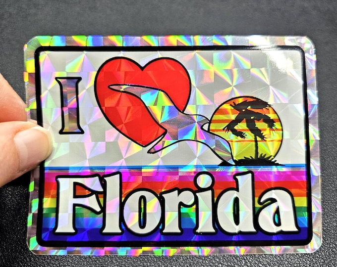 Vintage 80's Prism I Heart Florida Rainbow Vending Sticker