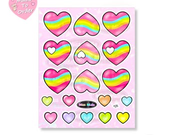 Large 4” x 6” Cute Prism Hearts Sticker Sheet