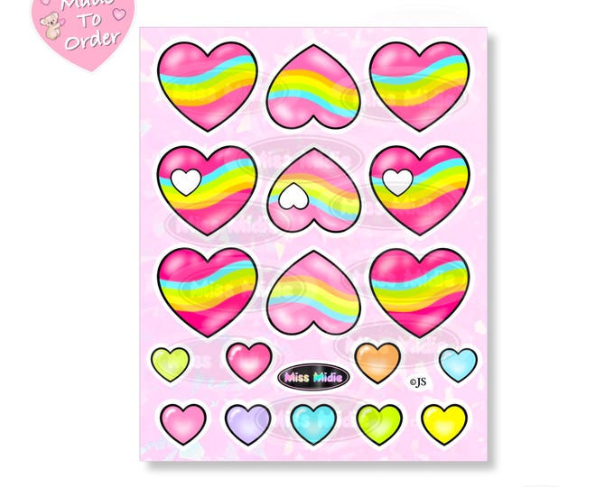 Large 4” x 6” Cute Prism Hearts Sticker Sheet