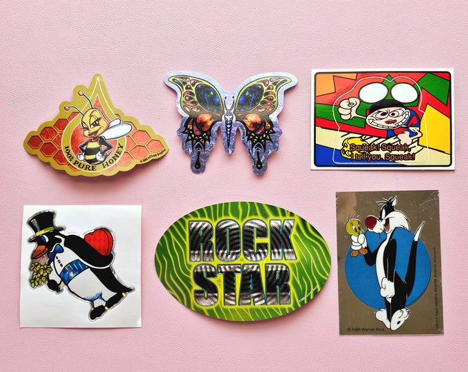 Lof of 6 Vintage 90's Assorted Vending Stickers