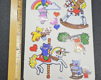 Vintage 80's Decal Specialties BJ Vinyl Teddy Bear Unicorn Sticker Sheet