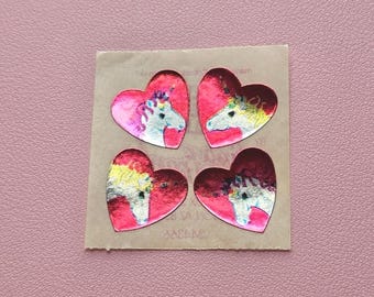 Vintage 80's Lisa Frank Foil Unicorn Hearts Sticker