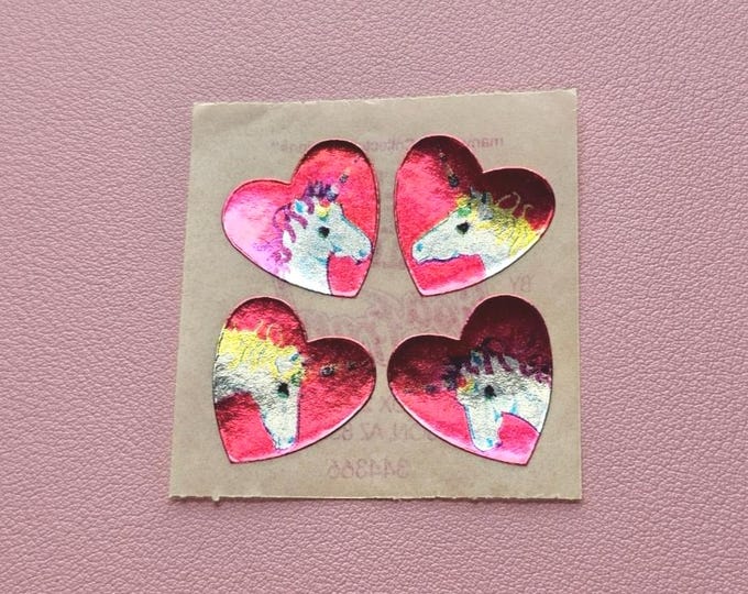 Vintage 80's Lisa Frank Foil Unicorn Hearts Sticker