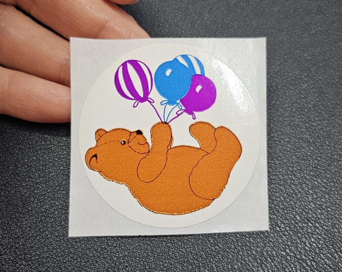 Vintage 80's Lucy Goose Bear & Balloons Sticker Mod