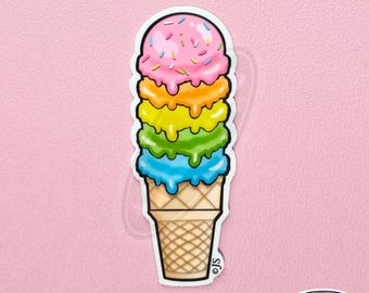 Cute Rainbow Ice Cream Cone Glossy Die Cut Sticker