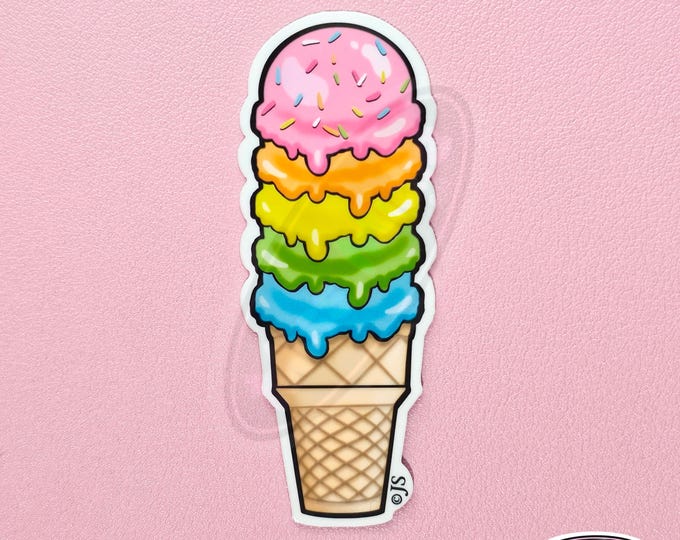 Cute Rainbow Ice Cream Cone Glossy Die Cut Sticker