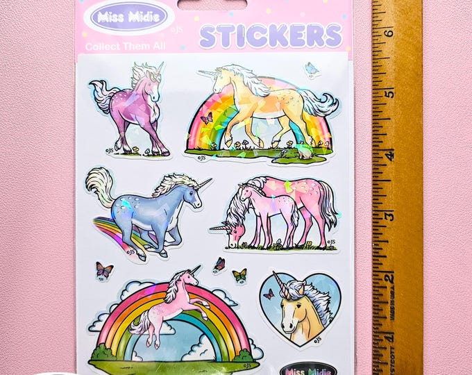 Large Prism Colorful Unicorns Stickers Package