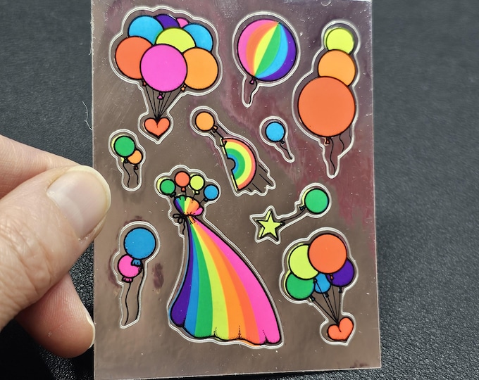 NEON Vintage 80's Mylar Foil Decal Specialties BJ Balloons Vending Sticker Sheet