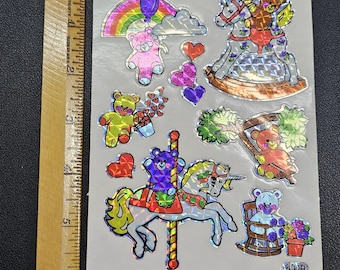 Rare Vintage 80's Prism Decal Specialties BJ Teddy Bear Unicorn Sticker Sheet