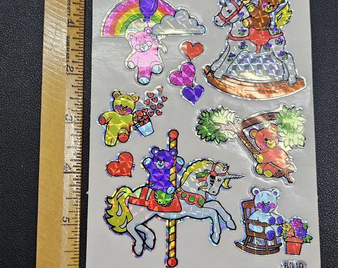 Rare Vintage 80's Prism Decal Specialties BJ Teddy Bear Unicorn Sticker Sheet