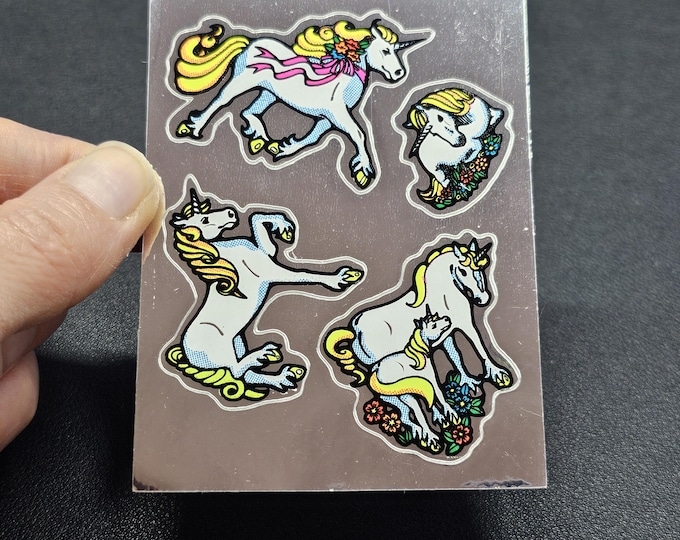NEON Vintage 80's Mylar Foil Decal Specialties BJ Unicorn Vending Sticker Sheet