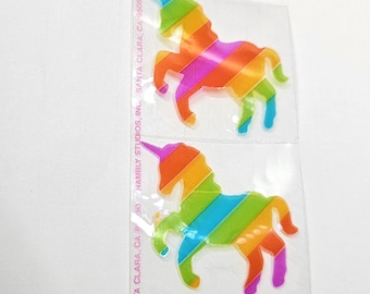 2 Vintage 80's Hambly Transparent Rainbow Unicorn Stickers