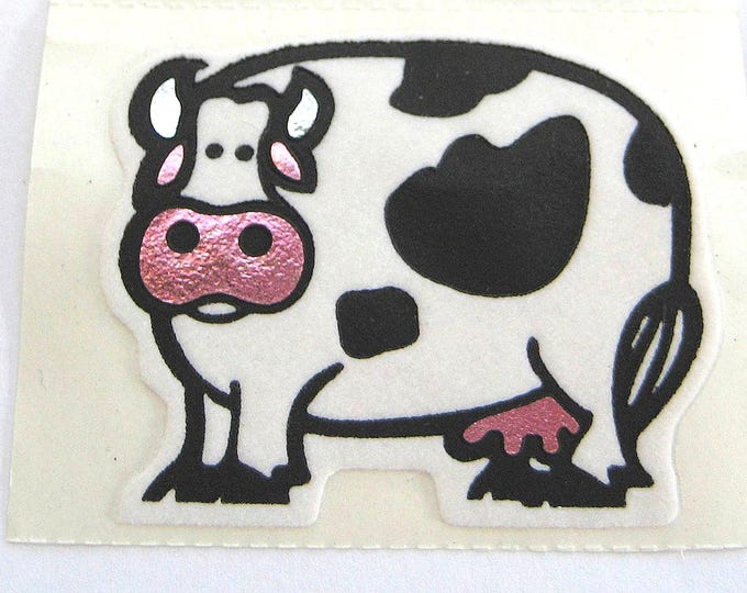 Cute Vintage 80's Personal Expressions Fuzzy Foil Cow Sticker