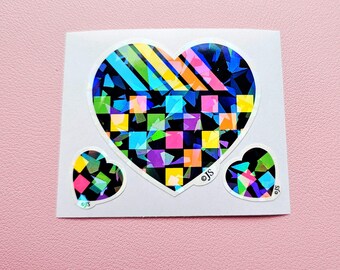 Prism Vinyl Patterned Rainbow Heart Stickers Mod