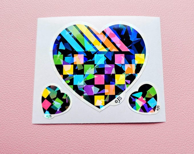 Prism Vinyl Patterned Rainbow Heart Stickers Mod
