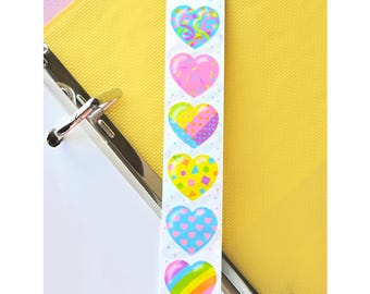 Pastel Patterned Hearts Holographic Pearl Sticker Strip